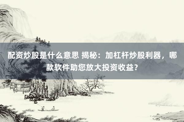 配资炒股是什么意思 揭秘：加杠杆炒股利器，哪款软件助您放大投资收益？